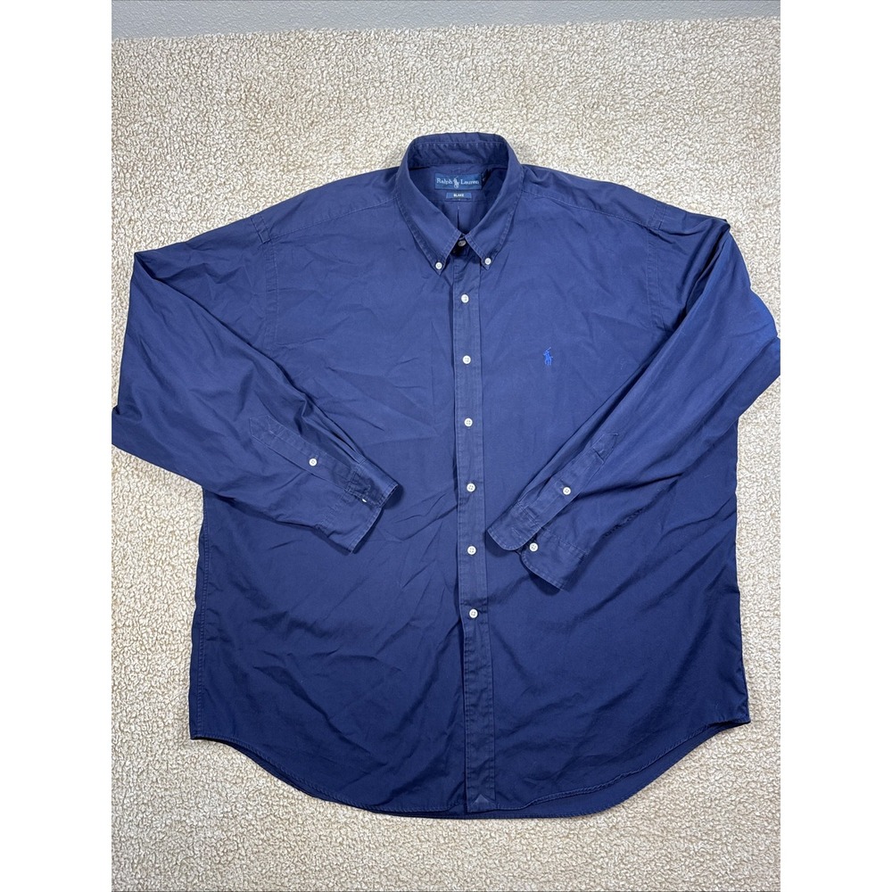 Ralph Lauren Mens Shirt XXL Navy Blue Solid Blake Classic Fit Casual Long Sleeve - Picture 10 of 11
